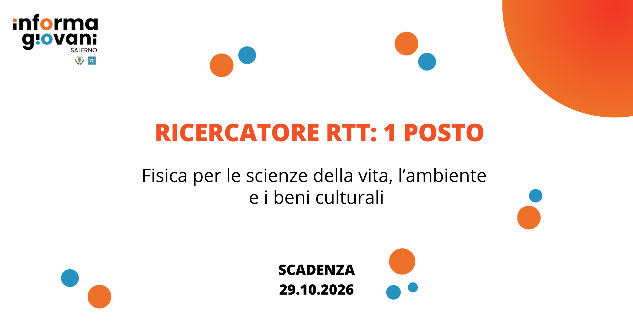RICERCATORE RTT: 1 posto